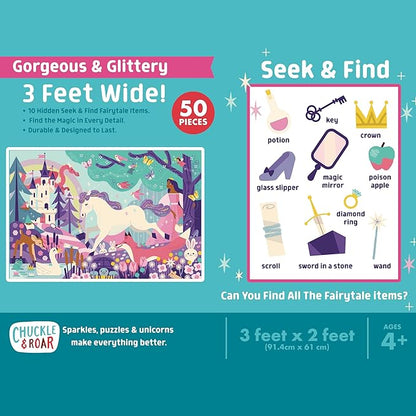 Chuckle & Roar Educational 50 PC Floor Puzzle Glitter Fantasy Fun Edition