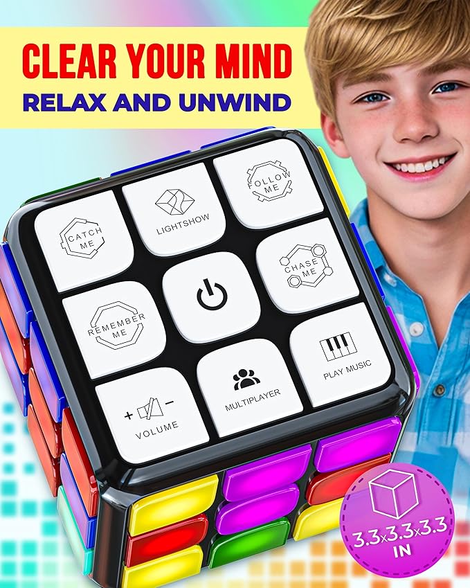 Skywin Memory Cube Game Improve Focus & Reflex, 3-Pack Rechargeable Cube Game for Kids & Adults, Enhances Hand-Eye Coordination, Speed, and Brain Development, Great for Solo or Multiplayer Fun