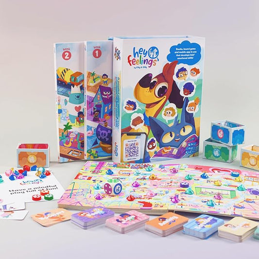 Hey Feelings™ Deluxe Game & Book Set | The Award-Winning SEL Board Game for Kids 3-9 to Navigate Big Emotions, Build Empathy & Reduce Tantrums | Fun Family Connection & Therapy Game, Expert-Designed