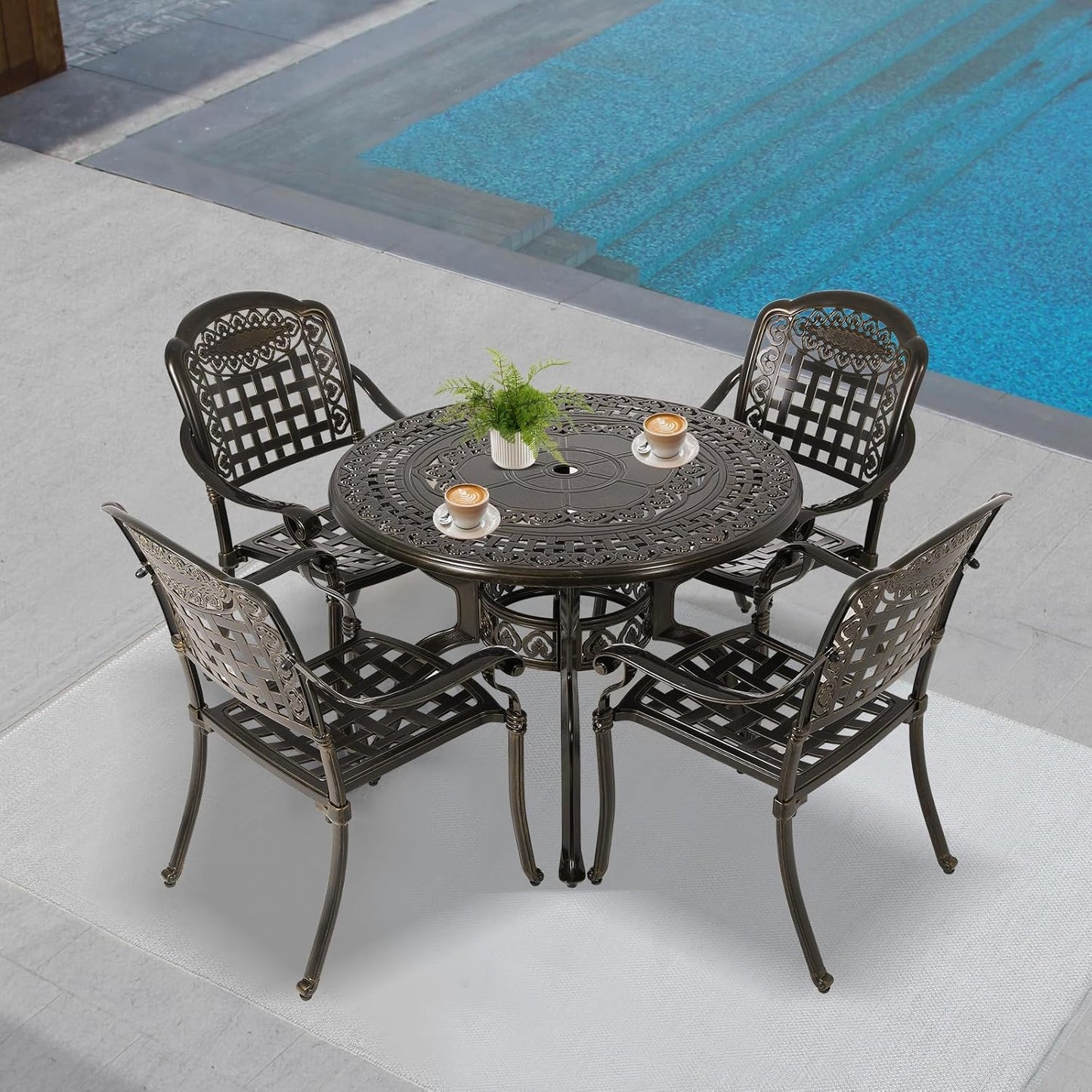 Cast Aluminum Outdoor Patio Dining Set, All Weather Outdoor Furniture Dining Set for Patio, Balcony, Lawn, Garden, Backyard (1 Round Table(40 inch)+4 Dining Chairs)