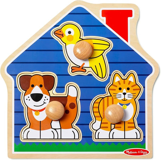 Melissa & Doug Pets Jumbo Peg Wooden Puzzle; Animal Puzzles, Peg Puzzles for Toddlers Ages 1+