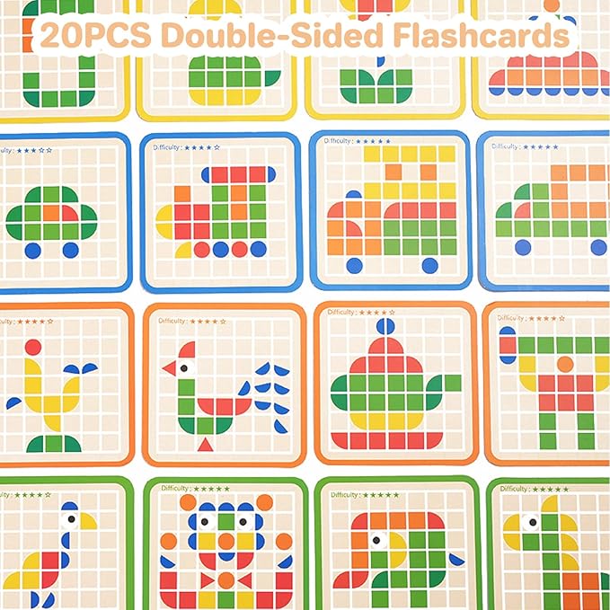 Wooden Mosaic Puzzles 120PCS Pattern Blocks Preschool Learning Activities Educational Toys Shape Matching Game Montessori Toys for Toddlers Kids Boys Girls 3 4 5 Years Old