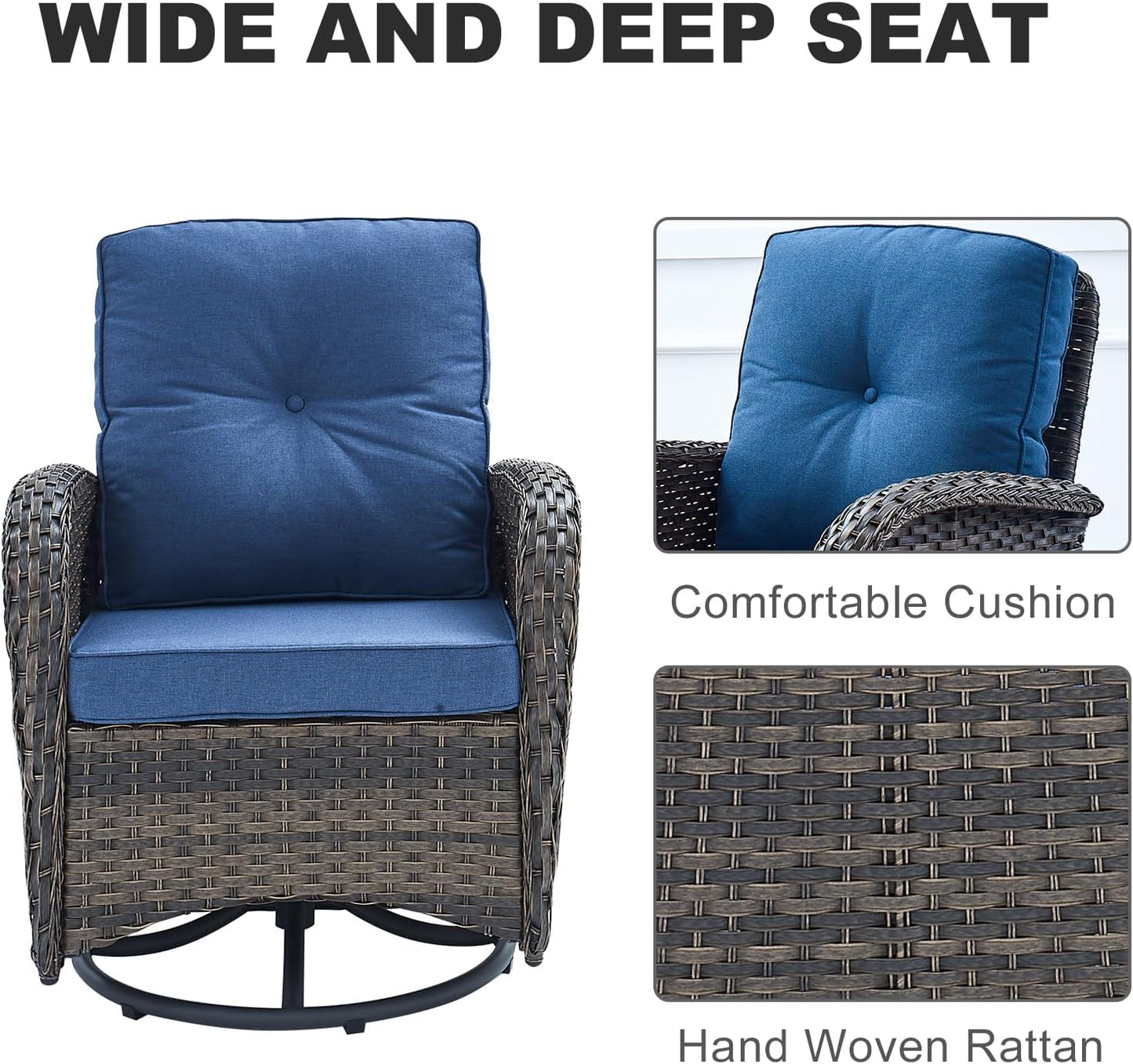 HUMMUH Outdoor Patio Furniture 7-Piece All-Weather PE Wicker Outdoor Conversation Set-Patio Couch Swivel Rocker Chairs with Ottomans Coffee Tables for Backyard,Poolside,Deck