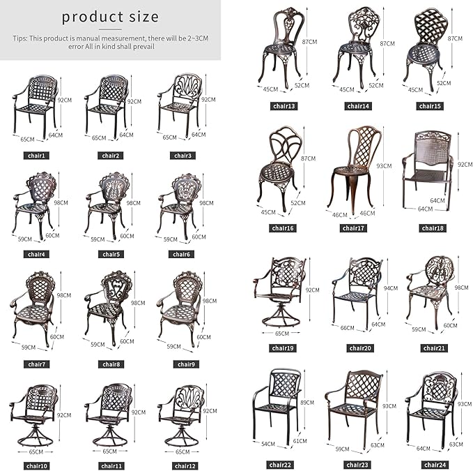 Outdoor Dining Chair Cast Aluminum Patio Chairs Set of 2 All-Weather Patio Dining Chair with Adjustable Feet for Backyard Garden (Royal Chair)