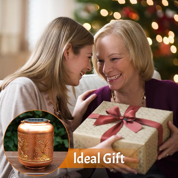 Solar Lanterns Outdoor, Waterproof Hanging Solar Lantern Garden Decor, Solar Lights for Backyard Porch Patio Table Yard Balcony Lawn Pathway, Tree of Life Gifts for Women Grandma Mom