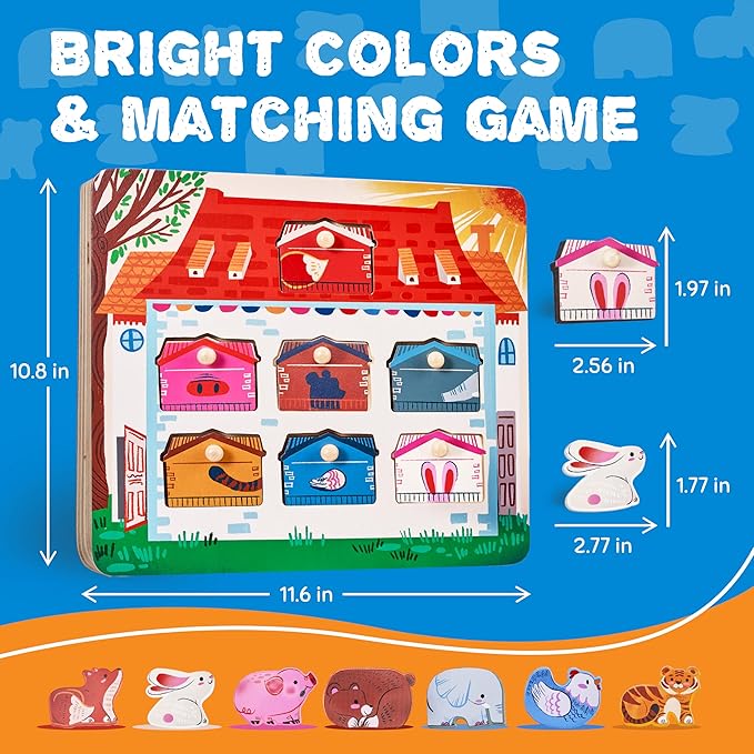 JoyCat Wooden Puzzles for Toddlers 1-3, Montessori Toys for 1 2 Year Old Boy Girl Birthday, Animal Matching Animal Body, Toddlers Puzzles Aged 2-4 for Preschool Learning Activities