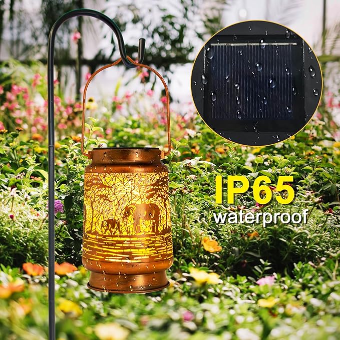 Solar Lanterns Outdoor Garden Decor, Gifts for Women, Mom, Grandma, Birthday, Thanksgiving, Decorative Waterproof Hanging Metal LED Light for Yard, Patio, Lawn, Landscape, Backyard (Elephant)