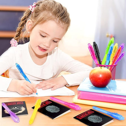 GIFTINBOX Invisible Ink Pens with UV light for Kids, Spy Pen Party Favors for Kids 8-12, 24Pack Invisible Ink Pen and Notebook, Magic Marker for Secret Message Birthday Party Favors for Kid 4-8