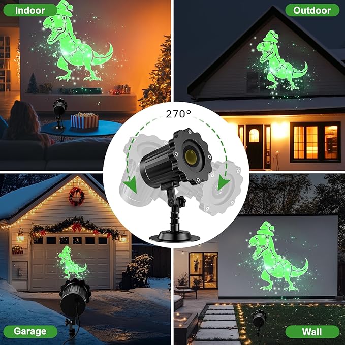 3D Dynamic Christmas Projector Lights Outdoor Indoor-2024 Upgrade Dinosaur Christmas Decorations,Waterproof Holiday Projector Lights for Window Ground Roof Wall Yard Xmas Decor