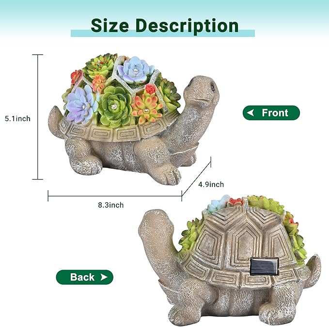 GIGALUMI Solar Garden Statues Turtle Figurine Lights for Outside, Yard Decorations Outdoor, Garden Decor Unique Birthday Housewarming Gifts for Mom, Women for Mothers Day