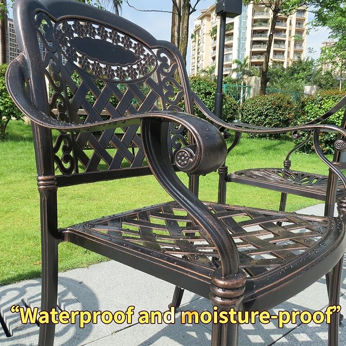 Outdoor Dining Chair Cast Aluminum Patio Chairs Set of 2 All-Weather Patio Dining Chair with Adjustable Feet for Backyard Garden (Violet Chair)