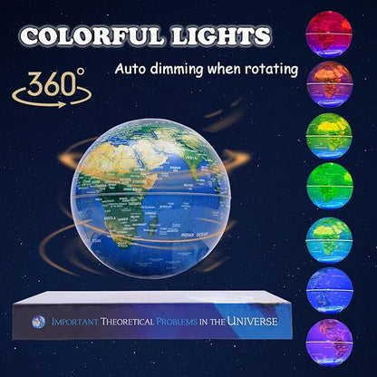 6" Magnetic Levitation Floating Globe Anti Gravity Rotating World Map with LED Light 7 Colors Display Floating Globe for Children Educational Gift Home Office Desk Decor (Book Holder)