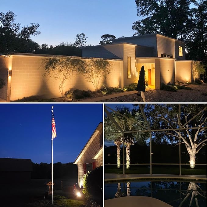 SUNVIE 20W Outdoor Landscape Spotlights 120V Waterproof Dusk to Dawn Spot Lights Outdoor 3000K LED Spotlight with Photocell Sensor Landscape Lighting for Yard Flag Tree Garden Decor 6 FT US 3-Plug in