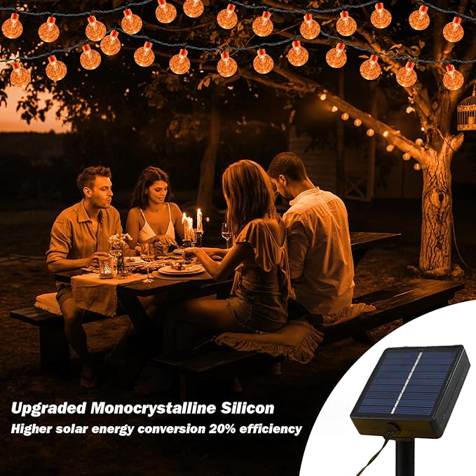 Solar Lights Outdoor Waterproof, 2 Pack Total 120LED 72FT Solar String Lights for Outside w/ 8 Modes, Outdoor String Lights Crystal Globe Patio Lights for Garden Yard Party Decor (Orange)