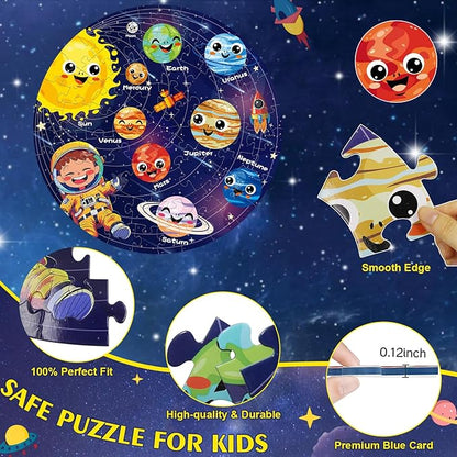 Floor Puzzles for Kids Ages 4-6 70 Piece Glow in The Dark Solar System Puzzles 3-5 Space Planets Toys Large Jigsaw Puzzle Learning Educational Toy Birthday Gift for Boys Girls Ages 6-8