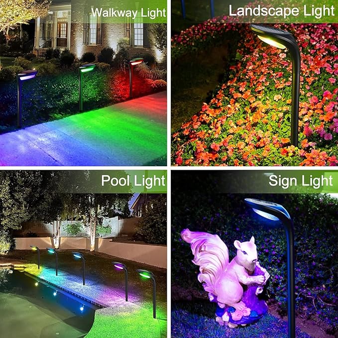 JSOT Solar Pathway Outdoor Lights Waterproof,7 Color Changing Yard Decor Light for Outside, 9 Lighting Modes Auto On/Off Solar Landscape Bright Lamp for Garden Walkway Pathway Path Decoration 4 Pack