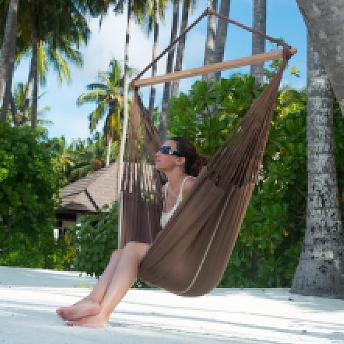La Siesta® XL King Habana Cotton Hanging Hammock Chair, Indoor Outdoor Hammock Swing Chair, Boho Hanging Chair Bedroom Patio, Max 355 Lbs, Chocolate