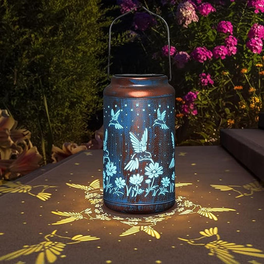 pearlstar Hummingbird Lantern Solar Hanging Lights Outdoor Decorative Solar Lantern Waterproof for Table Patio Yard Garden Lawn Landscape Lighting, Gardening Gifts for Women Men，Hummingbird-Blue