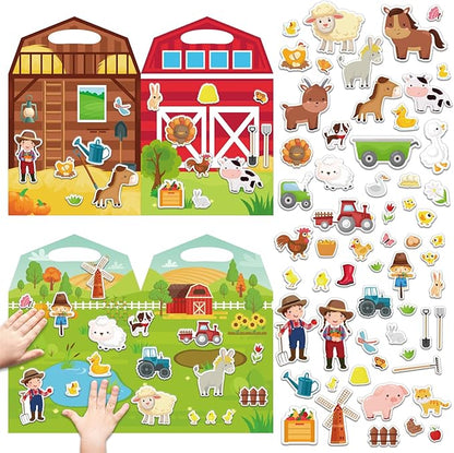 3D Farm Animals Puffy Sticker Book for Kids Window Thick Gel Clings Decals Stickers 100 Pcs Removable and Reusable Toys Gifts for Toddlers Home Car Classroom Nursery Farm Party Supplies Decorations
