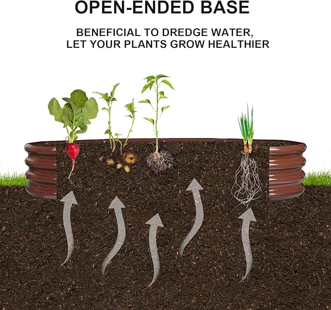 Raised Garden Bed Galvanized Planter Box Outdoor, Rot-Resistant Metal Garden Bed Planter for Vegetables Flower Herb (2- Brown)