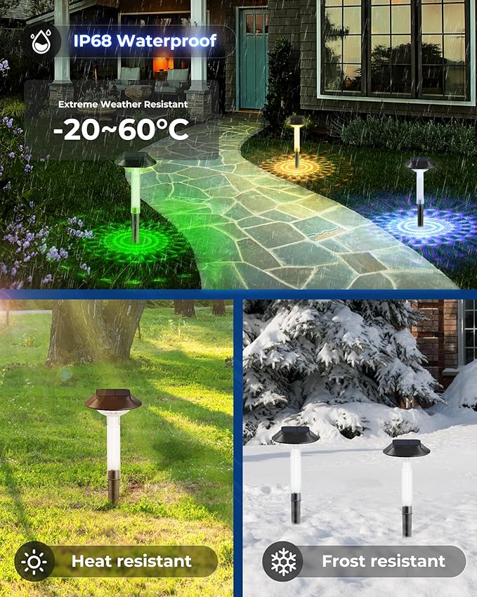 Color Changing Solar Pathway Lights - 8 Pack IP68 Waterproof Outdoor Solar Lights with 7 RGB Lighting Modes for Yard, Garden, Walkway, Pathway, Backyard, Lawn, Landscape Decoration