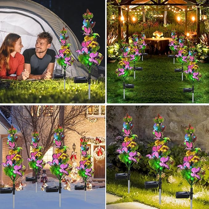 Solar Garden Lights Outdoor Waterproof Butterfly Stake Lights, 4 Pack Solar Lights Gifts for Mom Women Holiday Yard Front Porch Pathway Graveyard Cemetery Garden Patio Decor