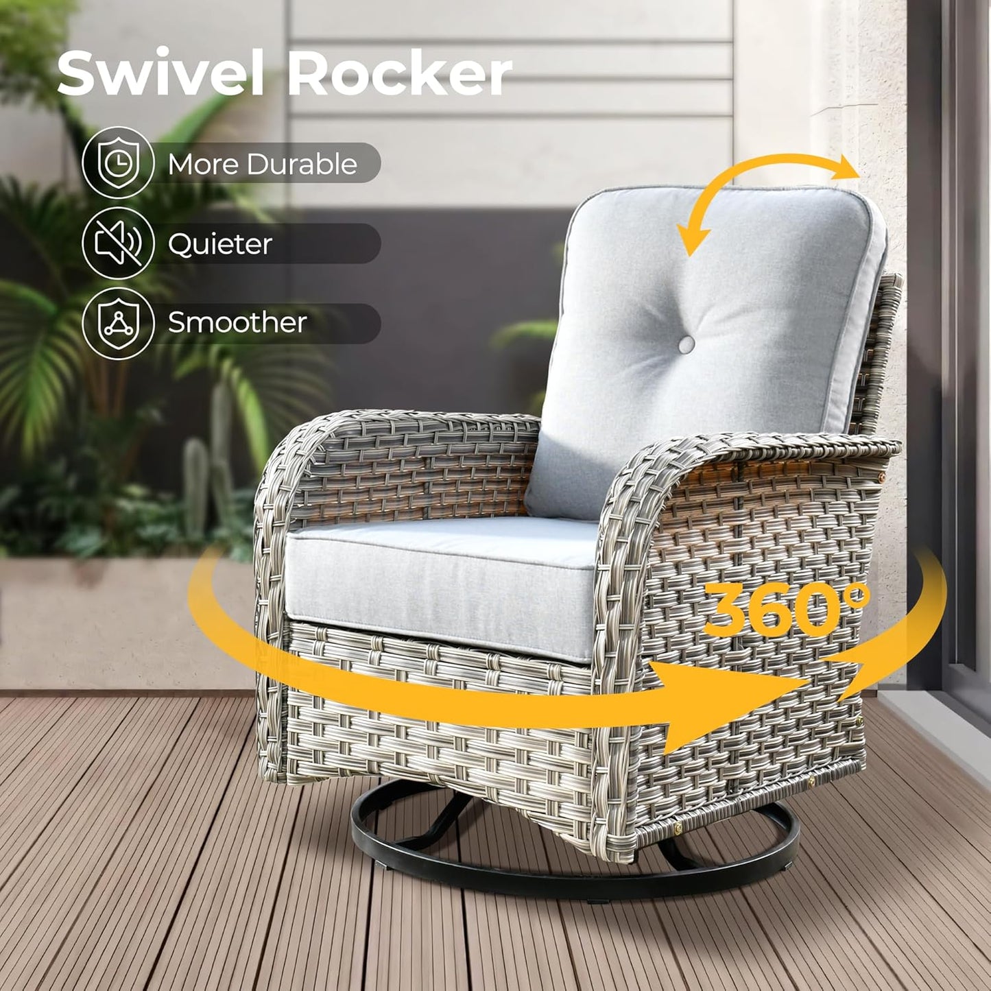 HOOOWOOO Outdoor Sectional Patio Furniture Set,8 Pieces Wicker Conversation Sets,Extra Deep Out Door Sofa Outside Furniture Couch with Swivel Chairs Ottoman,Light Gray