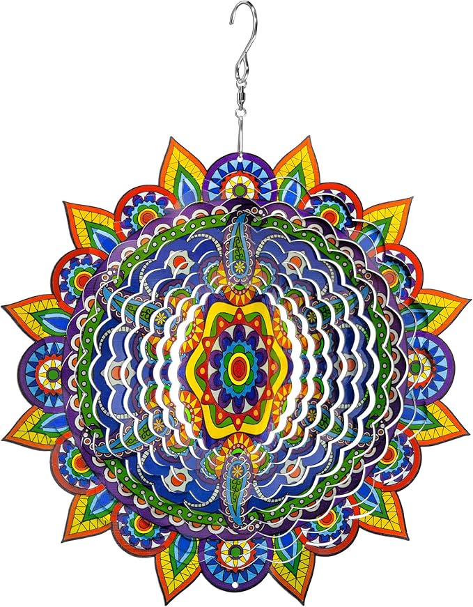 Mandala Wind Spinners, 3D Metal Wind Spinners Outdoor for Yard and Garden,12inch Stainless Steel Hanging Wind Spinners, Kinetic Yard Art Garden Decor Ornament Gifts