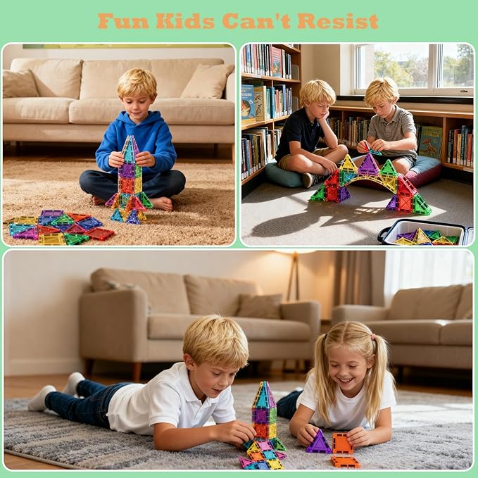 60PCS Mini Magnetic Tiles Building Blocks Set with Portable Iron Case, STEM Travel Toys for Kids Ages 3+, Educational Magnet Construction Puzzles for Boys and Girls,Toddler Puzzle Birthday Gift Toys