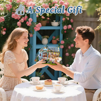 Fsolis DIY Miniature Dollhouse Kit for Adults - Tiny Scene House Mini Garden House Kit 3D Puzzles for Adults Gifts for Women Teenagers Craft Lovers (Rose Garden Tea House)