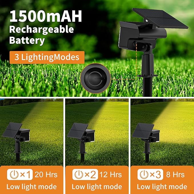 WELALO Solar Spot Lights Outdoor, [2 Pack/3 Modes] Solar Landscape Spotlights, Adjustable Solar Powered Security Lights, IP65 Waterproof Wall Lights for Walkway, Yard, Garden, Driveway (Warm White)