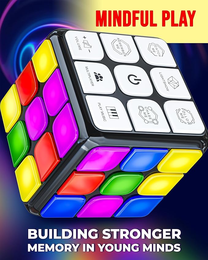Skywin Memory Cube Game Improve Focus & Reflex, 3-Pack Rechargeable Cube Game for Kids & Adults, Enhances Hand-Eye Coordination, Speed, and Brain Development, Great for Solo or Multiplayer Fun