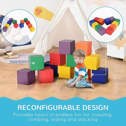 Soozier 12 Piece Soft Play Blocks, Soft Foam Toy Building and Stacking Blocks Compliant Learning Toys for Toddler Baby Kids Preschool