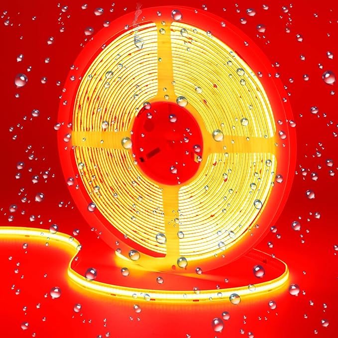 32.8ft(10M) DC 24V Red COB LED Strip Light IP65 Waterproof 3840LEDs Uniform Glow Dotless Flexible LED Tape Lights for DIY Garden Backyard Hallways Stairs Decoration(No Power Supply)