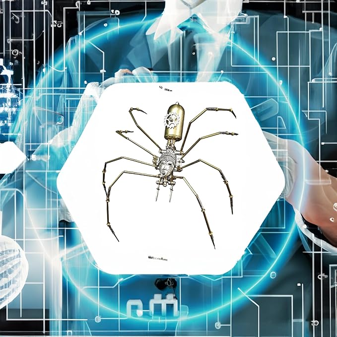 3D Steampunk Mechanical Insect Puzzle Kit - DIY Metal Assembly Model for Adults, Unique Retro Brass Sculpture Craft for Home Office Decoration (Frons Spider)