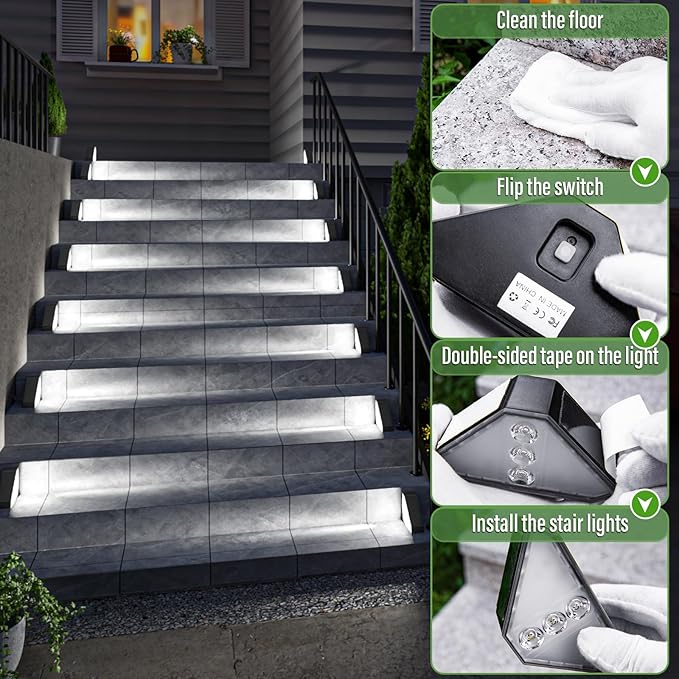 JSOT Solar Step Stair Lights Outdoor Waterproof for Yard Lighting Decor, 14 Pack Solar Powered Deck Fence Lights Outside, Solar Garden Lights for Backyard, Front Porch Step, Balcony, Wall, Patio