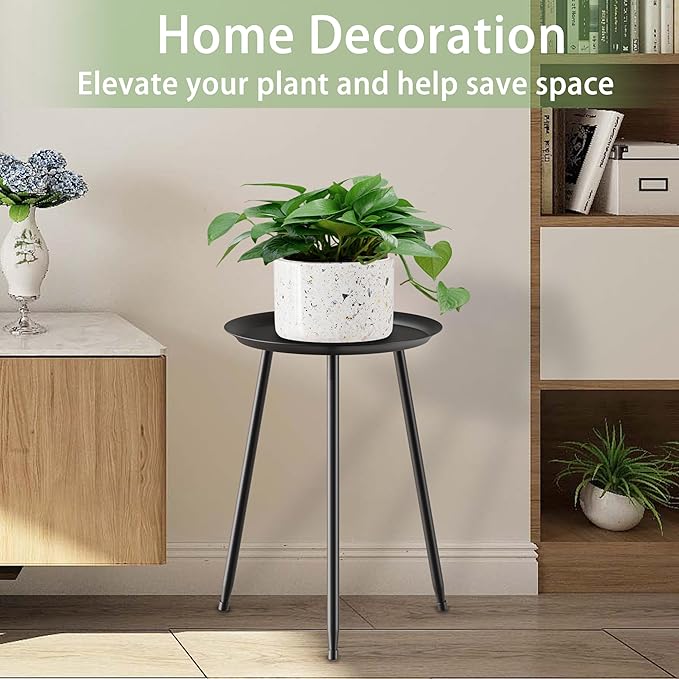 Plant Stand Table Indoor Outdoor Small,Round Side Table for Plants,Single Black Metal Plant Table,Corner Table for Plants Rack for Bedroom Patio Garden Balcon