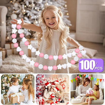 GOGOSO Pink Ball Pit Balls with Star Bals Heart Balls 100 - Crushproof Plasticballs for Babies Toddlers Kids Children for 1 2 3 4 5 Years Old,5 Colors,2.15inches