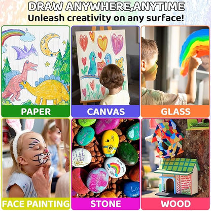 62 Colors Solid Tempera Paint Sticks, Washable Paint Sticks Bulk, Quick Drying, Non-Toxic, Rainbow Colors Tempera Stick Kids Toddler, No Mess Art Supplies for Paper Wood Glass Ceramic Canvas