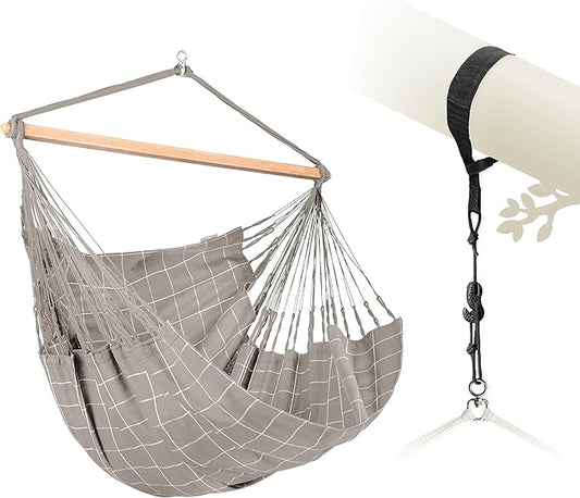 LA SIESTA® - XL King Domingo Hammock Swing Chair & TreeMount - Weather & Tear Resistant Hanging Chair for Bedroom Patio - Outdoor Indoor Hammock Chair w/Suspension Kit for Trees Beams & Posts -Almond
