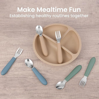 6 Pack Toddler Utensils, Toddler Forks and Spoons Set, Kids Silverware with Silicone Handle, 18/8 Stainless Steel Children Safe Flatware, BPA Free, Dishwasher Safe