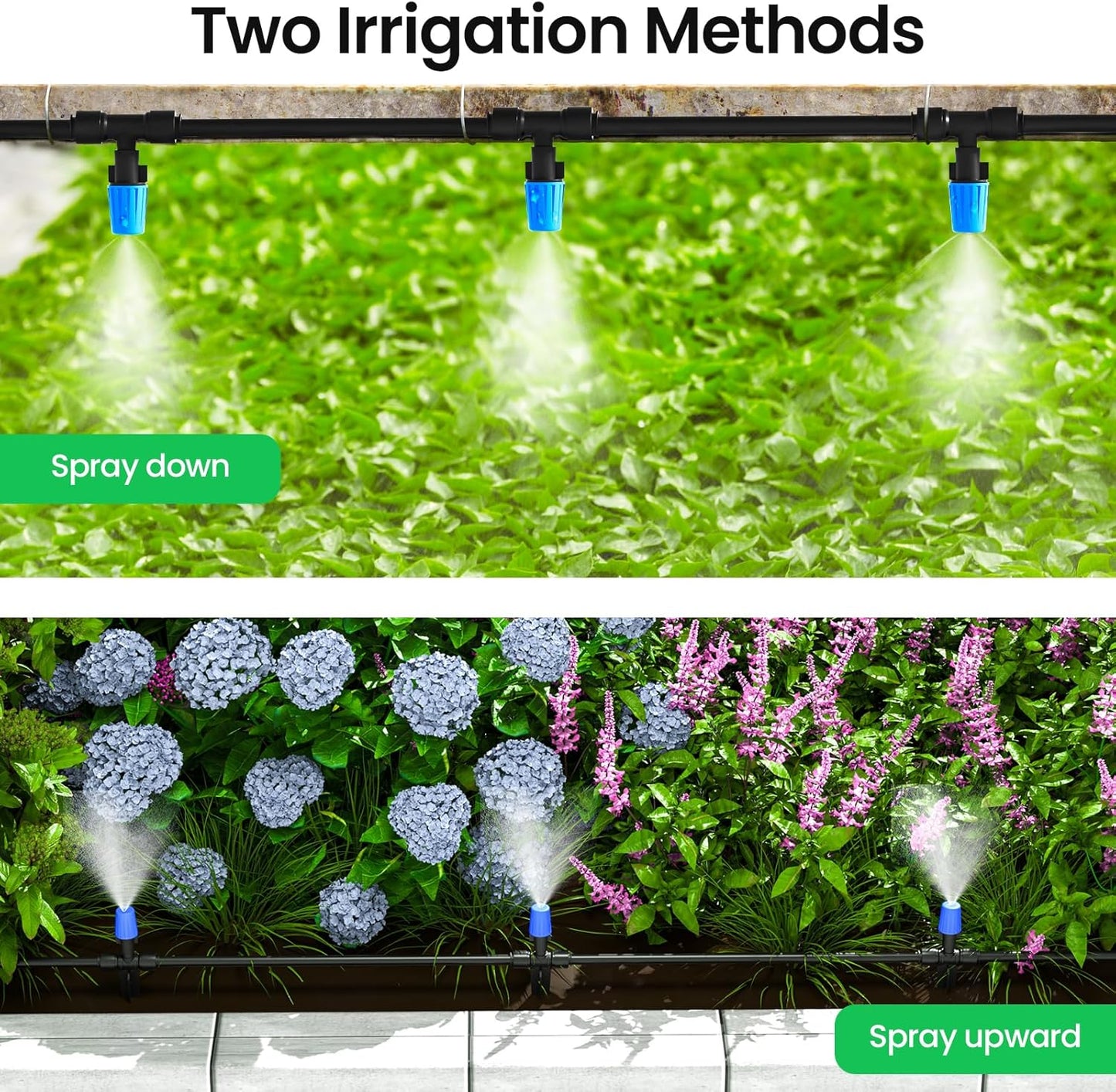 MIXC 65FT Greenhouse Watering System- Quick Efficient Connector Hanging Plant Watering System Automatic Mist Irrigation Kit with 1/4" Blank Tubing and Misting Nozzles
