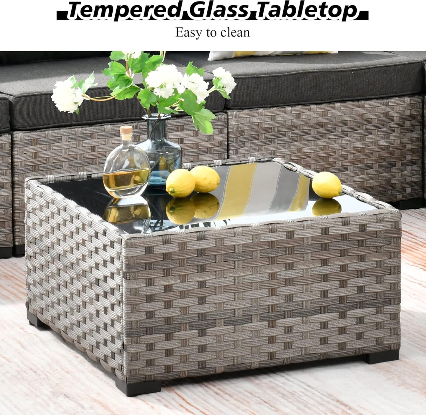 HOOOWOOO 12 Piece Modular Patio Outdoor Sectional Furniture Sofa Set,Wicker Conversation Set,Out Door Couch Set with Wide Arm for Outside All Weather(Black)