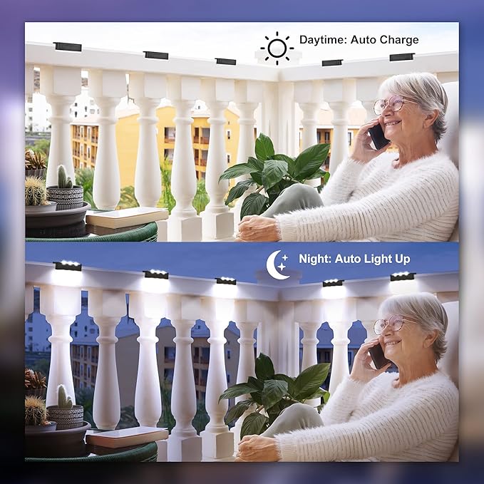 SOLPEX Solar Fence Lights, 6 LEDs Solar Lights Outdoor Waterproof Solar Powered for Deck, Stair, Front Porch, Balcony, Walkway, Garden, Yard, Patio, Pool Decor, IP65 Waterproof (12 Pack, Cold White)