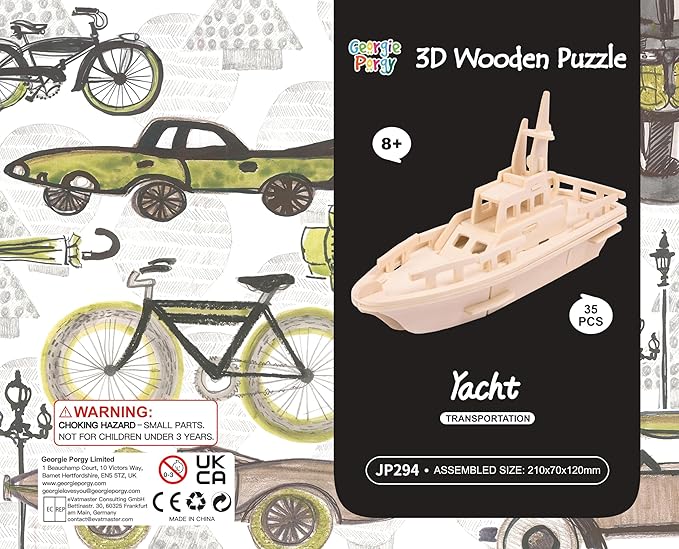Georgie Porgy 3D Wooden Puzzles, DIY Models Kits for Kids, Dinosaur Animal Airplane Car Woodcraft Construction Toy DIY Projects (Airplanes Off-Road Vehicle Cars Yacht)