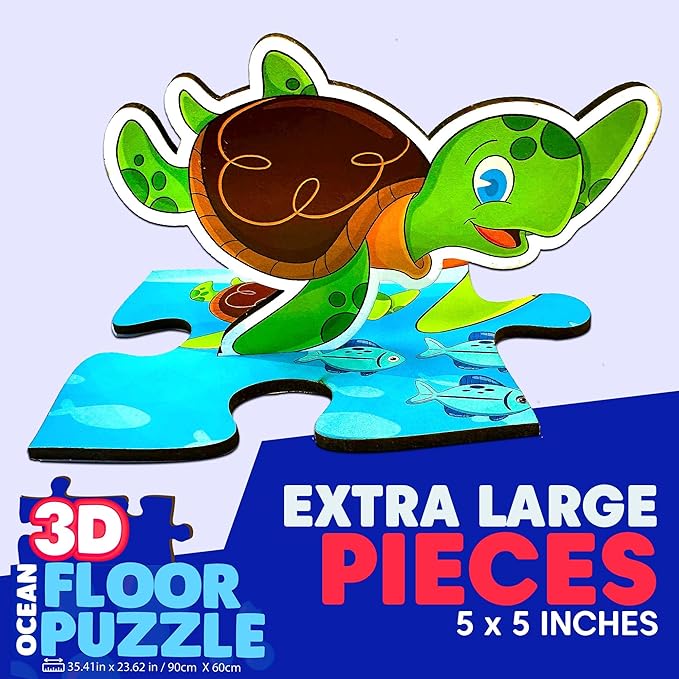 3D Ocean Floor Puzzles for Kids – Extra-Large 48 Piece Floor Puzzle for Kids Ages 3-5 & 4-6 | Jumbo Floor Puzzle with 7 Stand-Up Sea Animals, Big 5" Pieces | Educational Toddler Floors Puzzle Gift