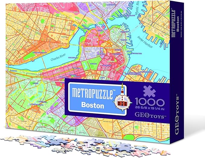 GeoToys Metropuzzle, Boston Jigsaw Puzzles 1000 Pieces, Detailed City Map Geography Puzzle, Challenging Adult Puzzle, Fun Puzzles for Adults, Family Puzzles, US City Map Poster Included