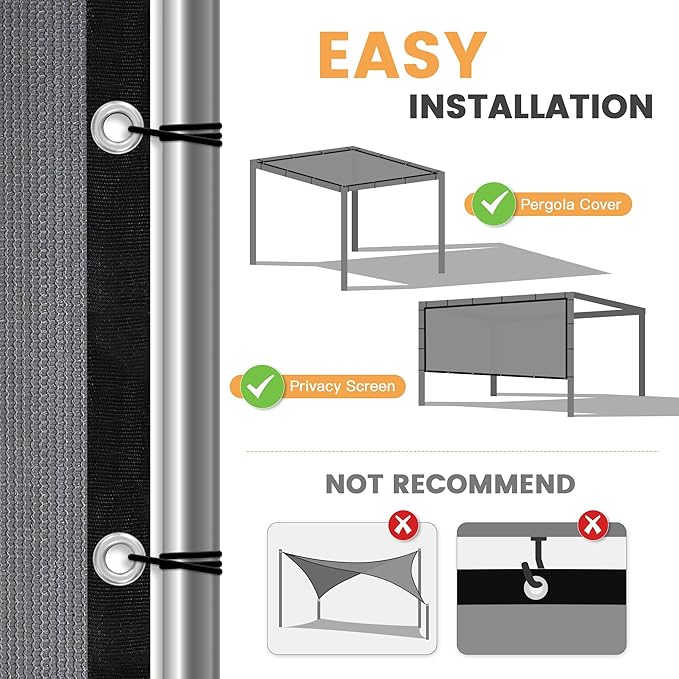 VICLLAX Shade Fabric Sun Shade Cloth with Every 2 FT Grommets for Patio Garden Pergola Cover Canopy 10x17 FT, Grey