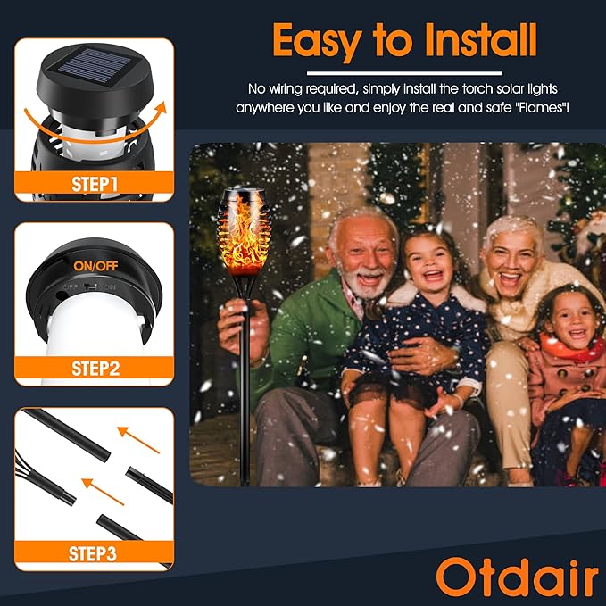 Otdair Solar Outdoor Lights, 16 Pack 12LED Solar Tiki Torches with Flickering Flame, IP65 Waterproof Mini Solar Torch Lights Auto On/Off for Garden, Patio, Yard, Pathway