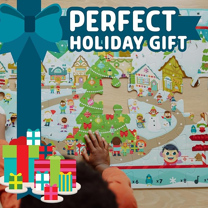 Chuckle & Roar - Christmas Village Puzzle - Engaging and Educational Puzzles for Kids - Larger Pieces Designed for Preschool Hands - 50 PC Floor Puzzle